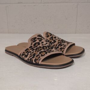 Kenneth Cole Reaction Women's Warmth Slide Flat Leopard Knit Sandal Size 9 NWOT